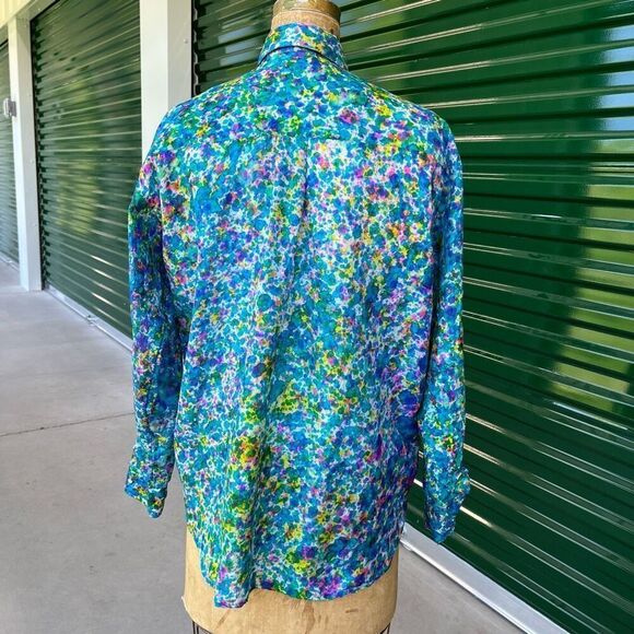 Vintage 1980s 1990s 100% Silk Sheer Splatter Dyed Oversized Blouse - M - Picture 4 of 10